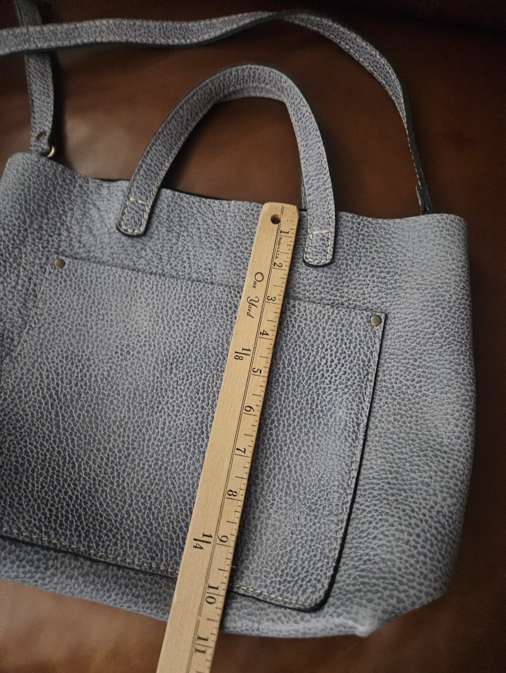 Portland Leather Goods Medium Crossbody Tote Fog Blue Gray Leather Bag - Picture 7 of 9